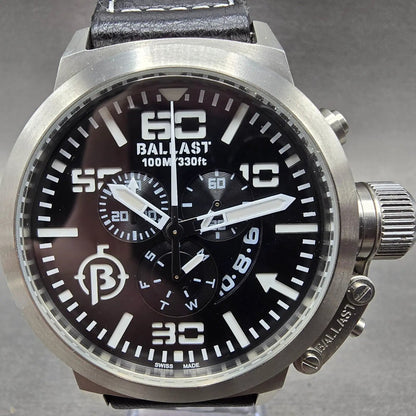 Ballast Trafalgar Chronograph Watch Men 47mm Black Dial Steel Daydate New Batt0
