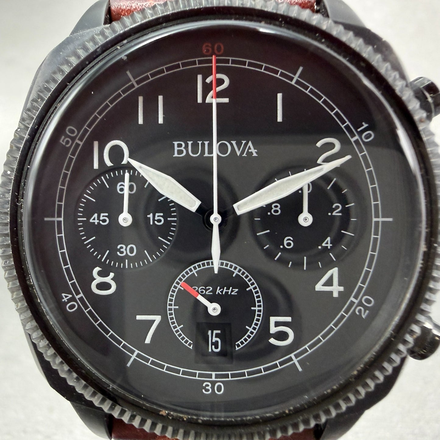 Bulova Military Chronograph Watch Men 42mm Black Dial Black Tone Date 98B245 UHF1