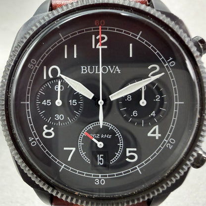 Bulova Military Chronograph Watch Men 42mm Black Dial Black Tone Date 98B245 UHF1