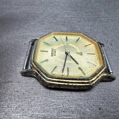 Seiko Watch Men 31mm Champagne Dial Gold Tone Octagon 9921-5000 VTG PARTS4