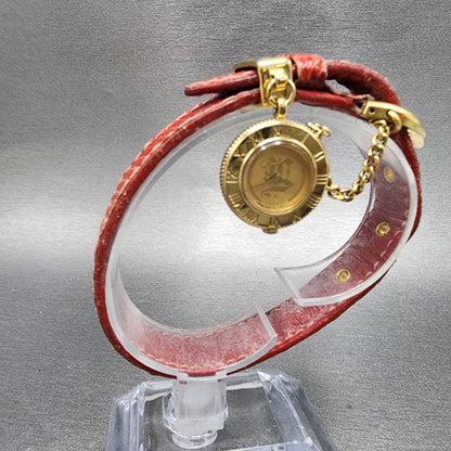 Seiko Respoir Watch Women 20mm Gold Dial Gold Tone Red Band 4N200320 New Batt3