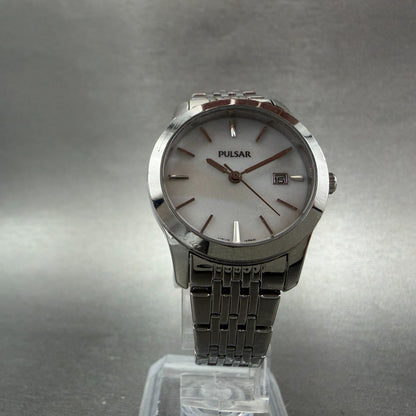 Pulsar Watch Women 28mm MOP Dial Silver Tone Date Round VJ22-X085 New Battery5