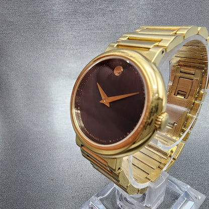 Movado Concerto Watch Women 30mm Black Dial Gold Tone Round New Battery2