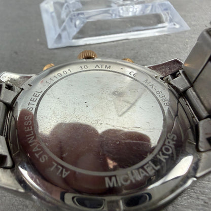 Michael kors Bradshaw Chrono Watch Women 40mm Blue Dial Two Tone MK-6389 New Bat9