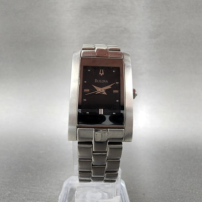 Bulova Tank Watch Women 18mm Black Dial Stainless Steel Rectangle New Battery5