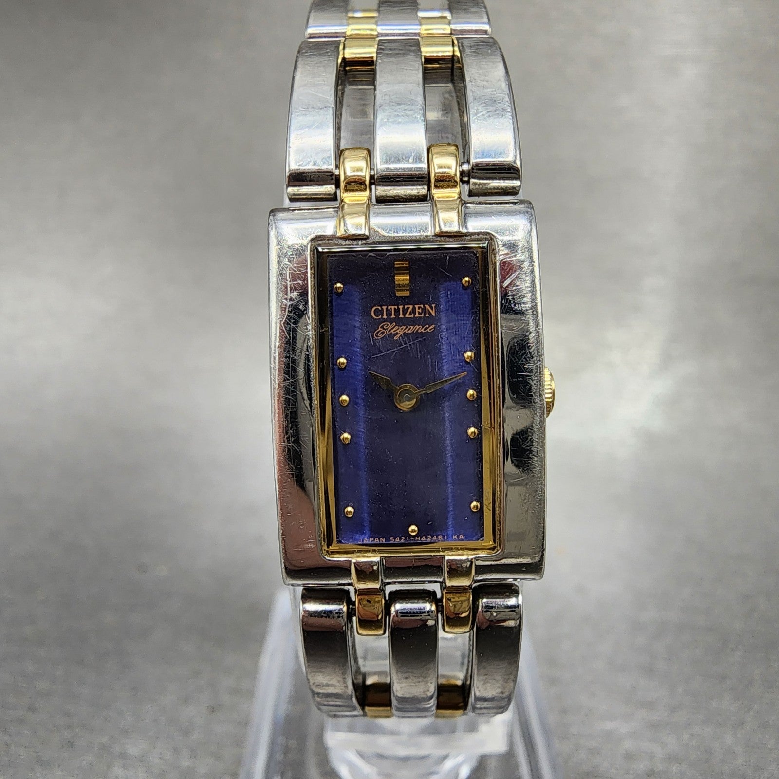 Citizen Elegance Tank Watch Women 15mm Blue Dial Two Tone Rectangle New Battery0