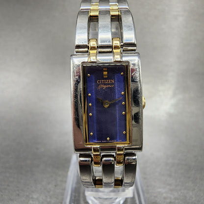 Citizen Elegance Tank Watch Women 15mm Blue Dial Two Tone Rectangle New Battery0