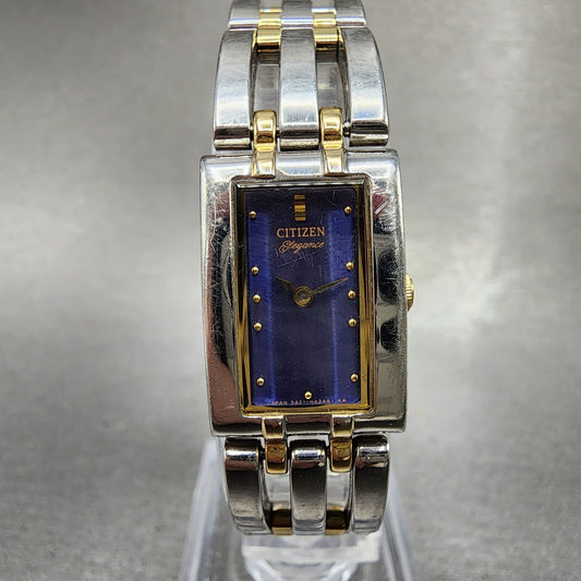 Citizen Elegance Tank Watch Women 15mm Blue Dial Two Tone Rectangle New Battery0