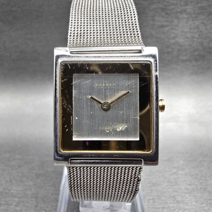 Skagen Tank Watch Women 23mm Silver Dial Two Tone Square 272SGS New Battery 230