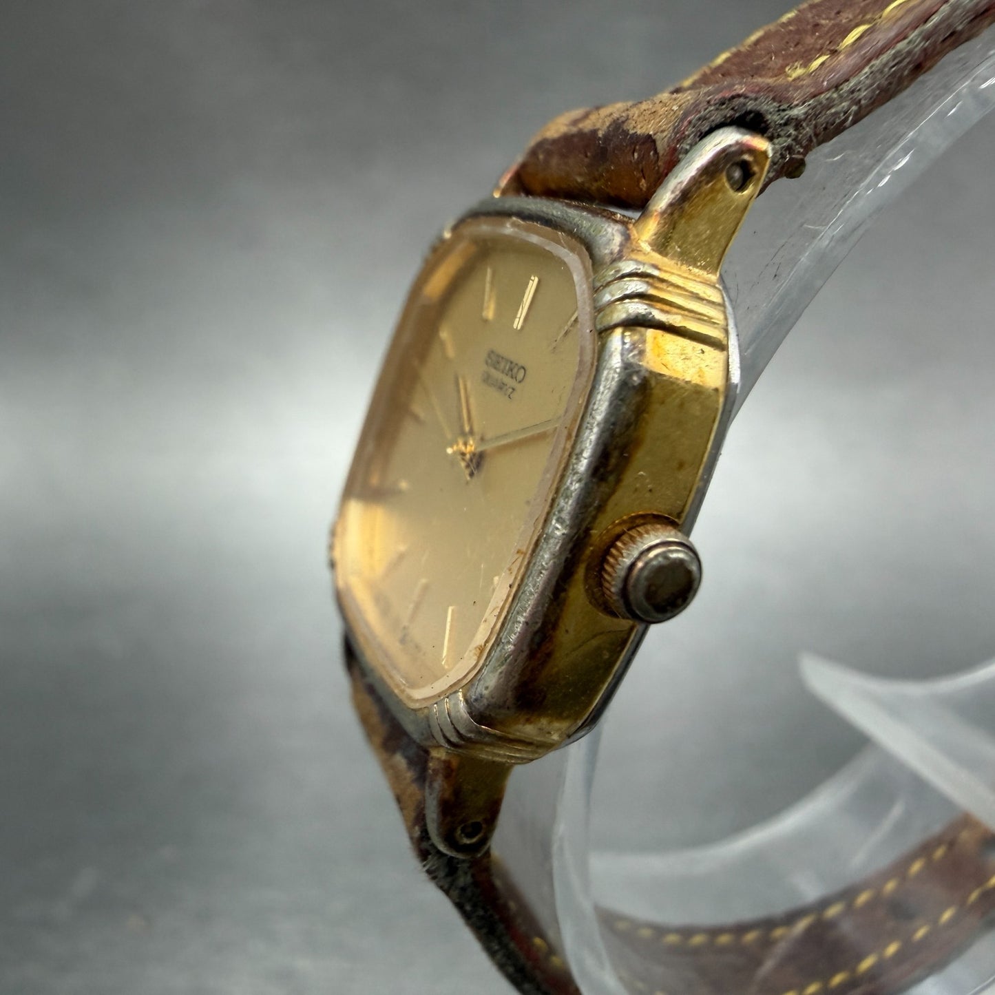 Seiko Watch Women 20mm Champagne Dial Gold Tone Square 7321-5070 New Battery GH62