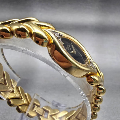 Seiko Watch Women 17mm Black Dial Gold Tone Gemmed 4N00-5979 New Battery Vintage3