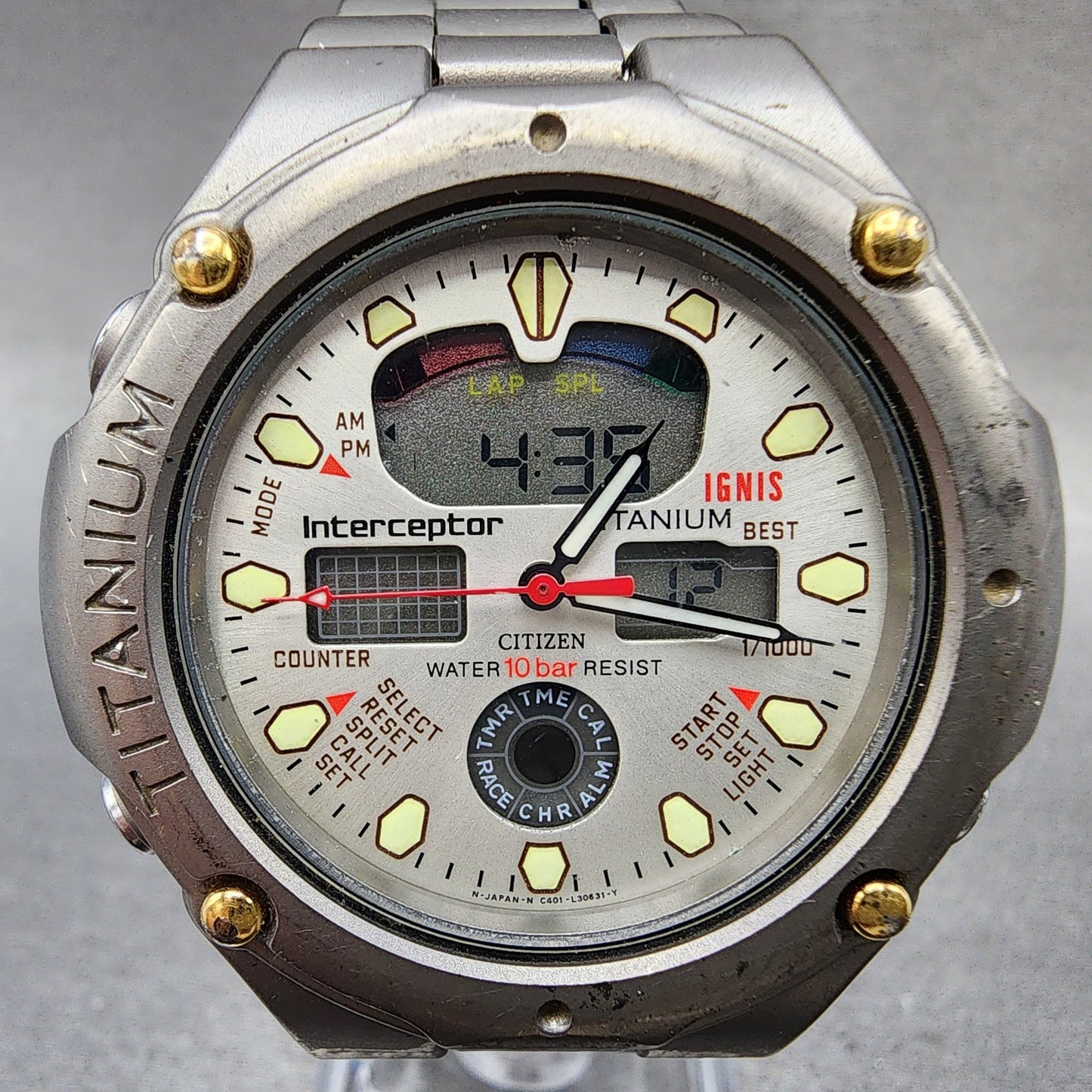Citizen Interceptor Watch Men 40mm Analog Digital Titanium C401L14689 PARTS2