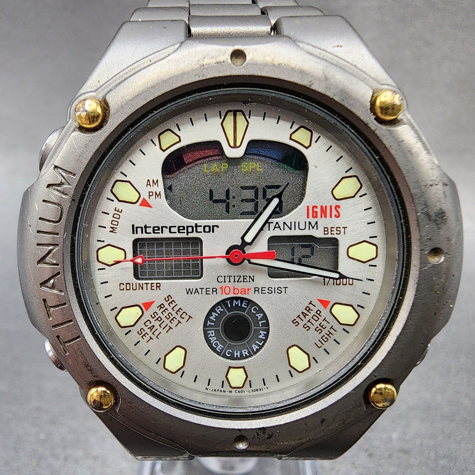Citizen Interceptor Watch Men 40mm Analog Digital Titanium C401L14689 PARTS2