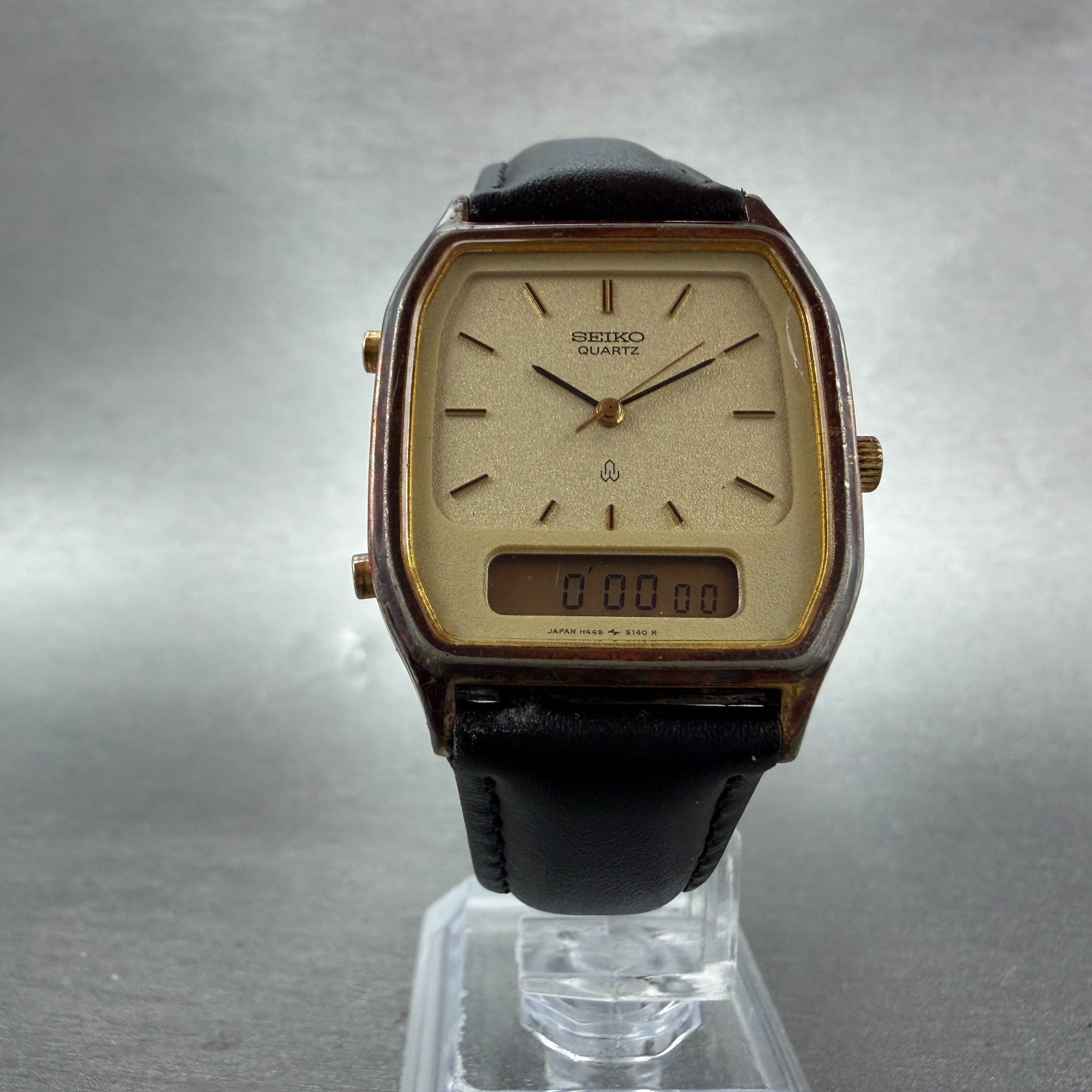 Seiko Analog Digital Watch Men 30mm Champagne Dial Gold Tone H449-5130 New Batt5