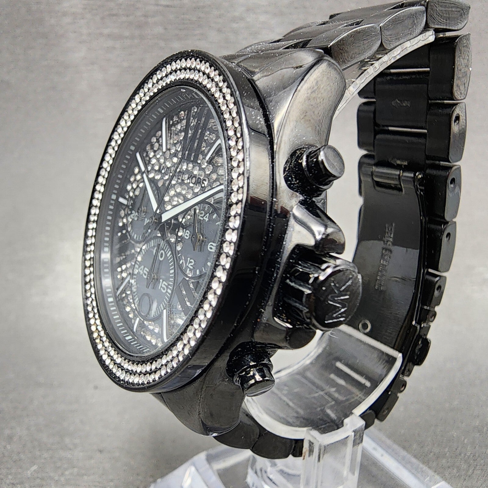 Michael Kors Wren Chronograph Watch Women 41mm Crystal Dial Black Date Newbat2