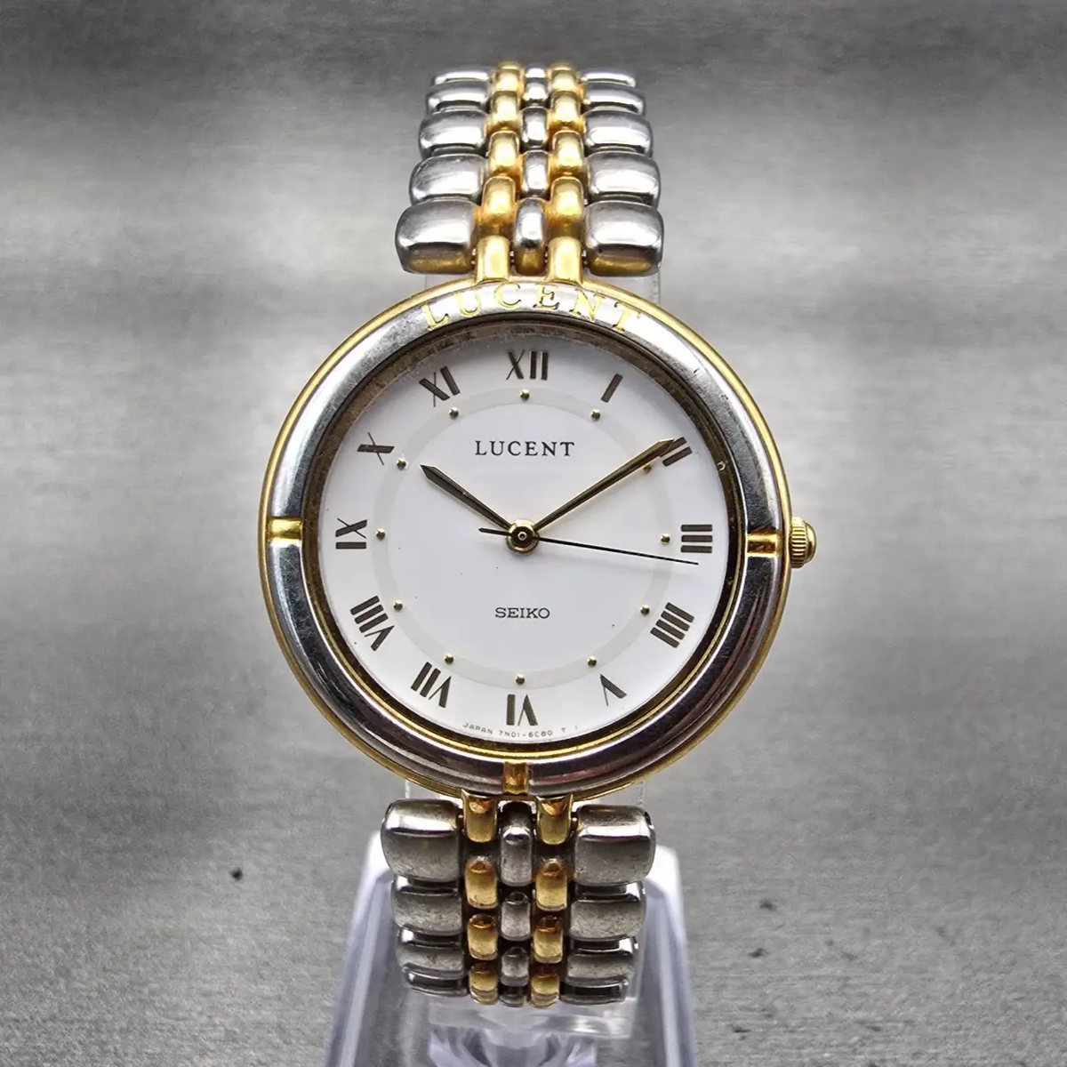 Seiko Lucent Watch Men 30mm White Dial Two Tone Round 7N01-6C60 New Battery VTG0