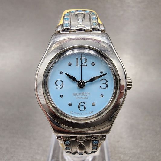 Swatch Indian Treasure Watch Women 25mm Blue Dial Steel Round YSS204 New Batt