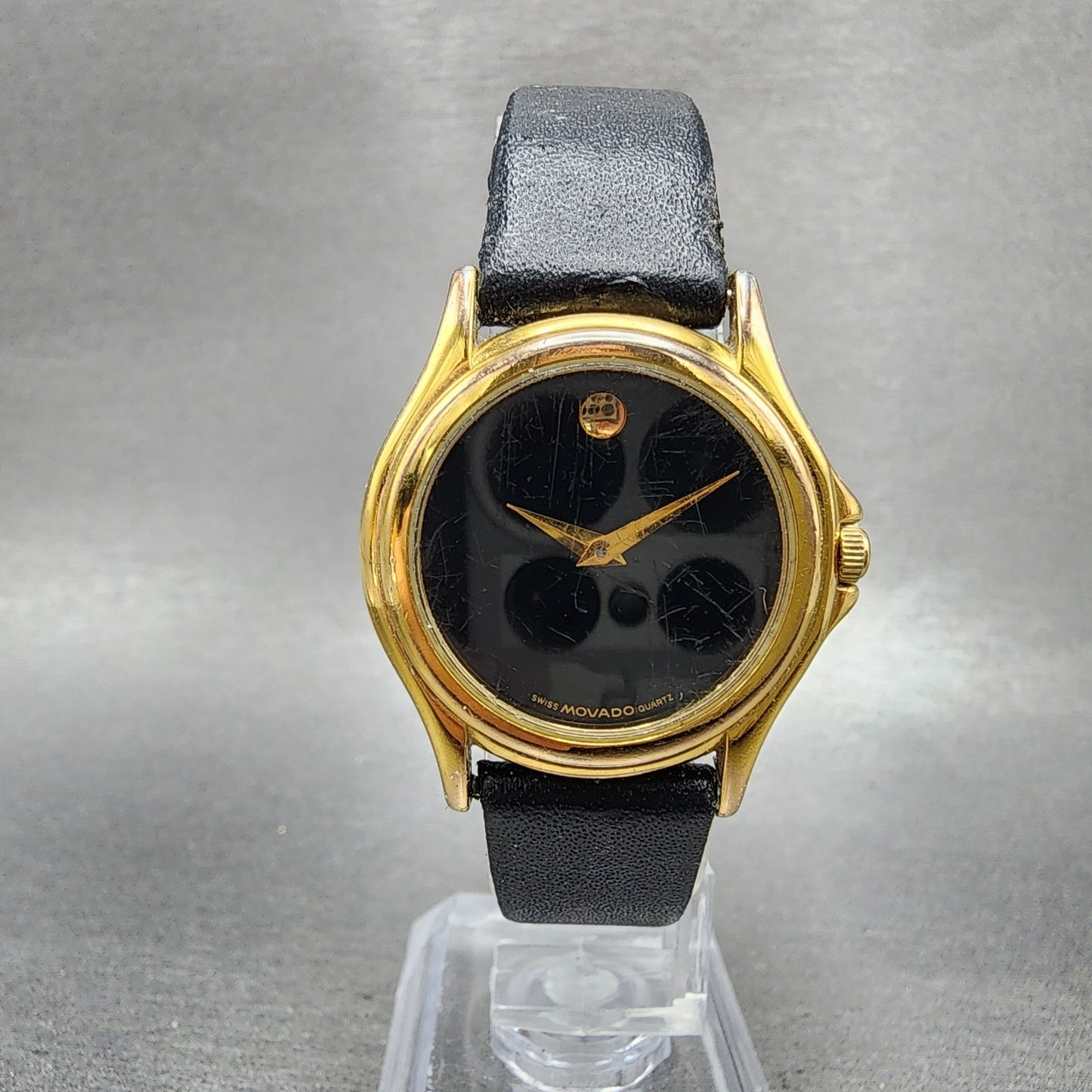 Movado Museum Watch Women 28mm Black Dial Gold Tone Round 87 E4 0823 New Battery0