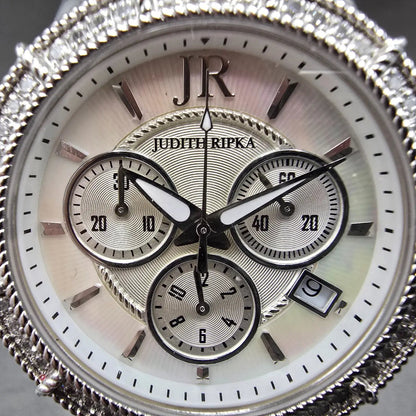 Judith Ripka Chronograph Watch Women 38mm MOP Dial Date Crystals Steel New Batt1