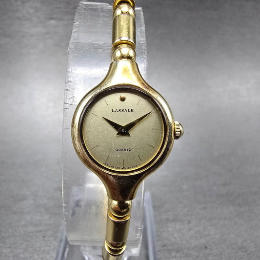 Seiko Lassale Watch Women 17mm Champagne Dial Gold Tone Round 1E50-0039 New Batt0