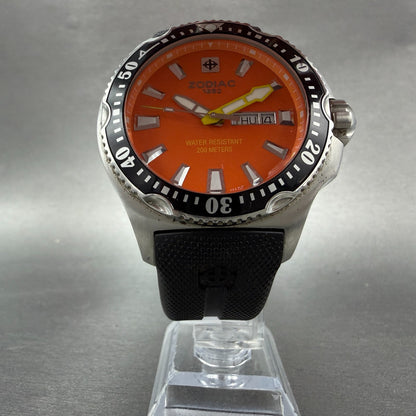 Zodiac Deep Reef Dive Watch Men 48mm Orange Dial Steel Daydate ZO7902 New Batt5
