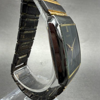 Seiko Pulsar Tank Watch Men 26mm Black Dial Black & Gold Tone Date New Bat3