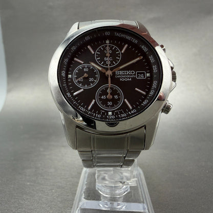 Seiko Chronograph Watch Men 39mm Black Dial Silver Tone Date 7T92-0CW0 New Batt45