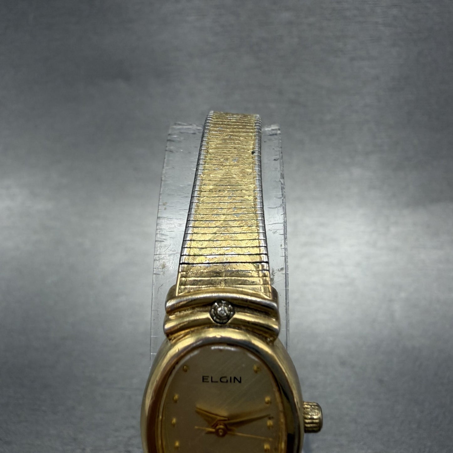 Elgin Watch Women 16mm Champagne Dial Gold Tone Oval Diamond Quartz New Battery4