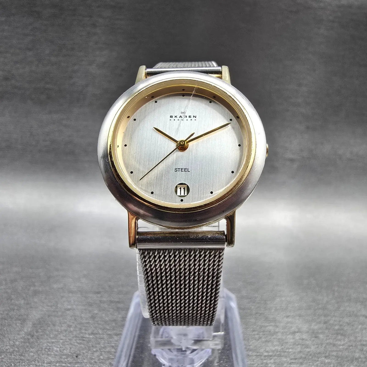 Skagen Watch Women 28mm Silver Dial Two Tone Date Round 16SGS New Battery JP25