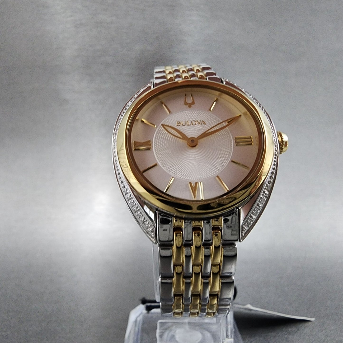 Bulova Diamond Watch Women 30mm Silver Dial Two Tone Diamond Bezel Round 98R2965