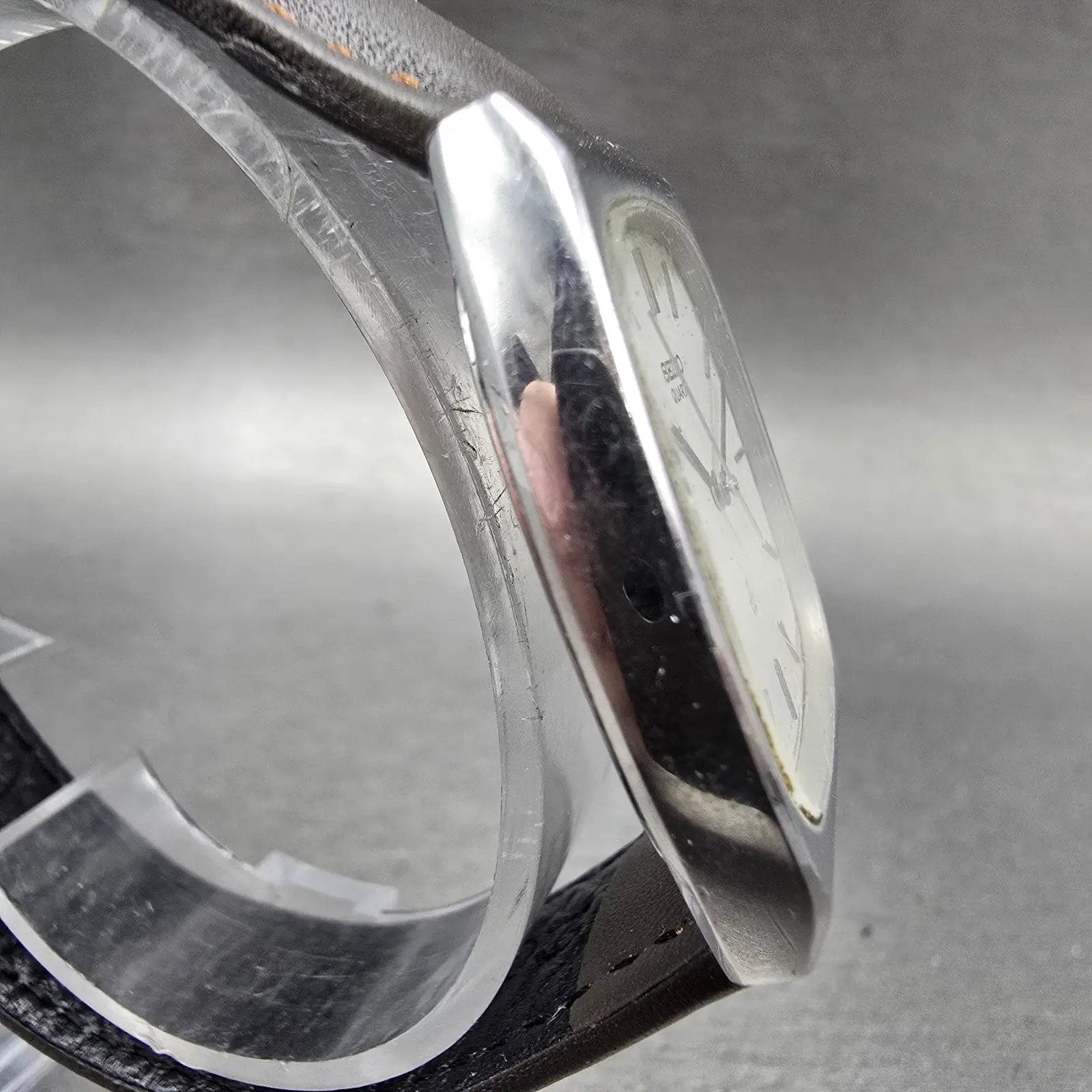 Seiko Watch Men 31mm Silver Dial Silver Tone Rectangle 6030-5220 New Battery VTG3