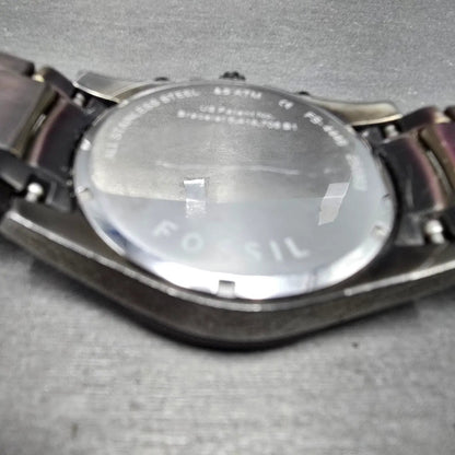 Fossil Chronograph Watch Men 49mm Black Dial Black Tone Date Round FS4446 PARTS13