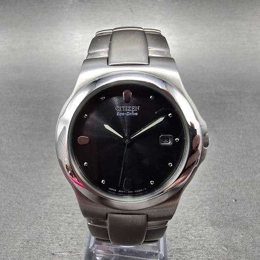Citizen Eco-Drive Watch Men 36mm Black Dial Silver Tone Date E111-K16750 Runs0