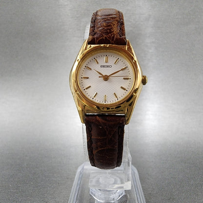 Seiko Watch Women 23mm White Dial Gold Tone Round V4011920 New Battery VTG5