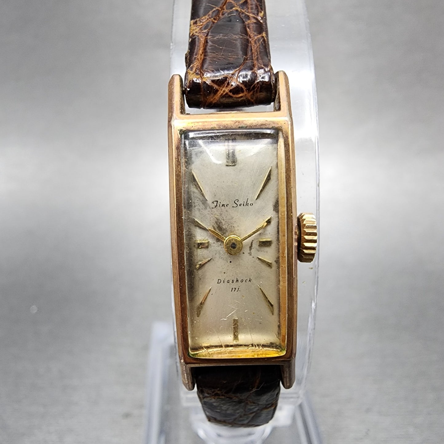 Fine Seiko Tank Watch Women 11mm Silver Dial Gold Plated Manual Wind Runs VTG0
