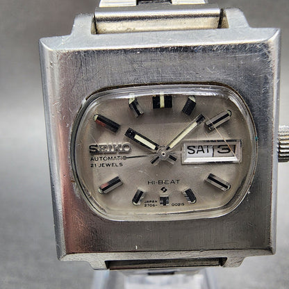 Seiko Automatic Watch Women 26mm Silver Dial Steel Daydate Rectangle Runs!!!!!!!1