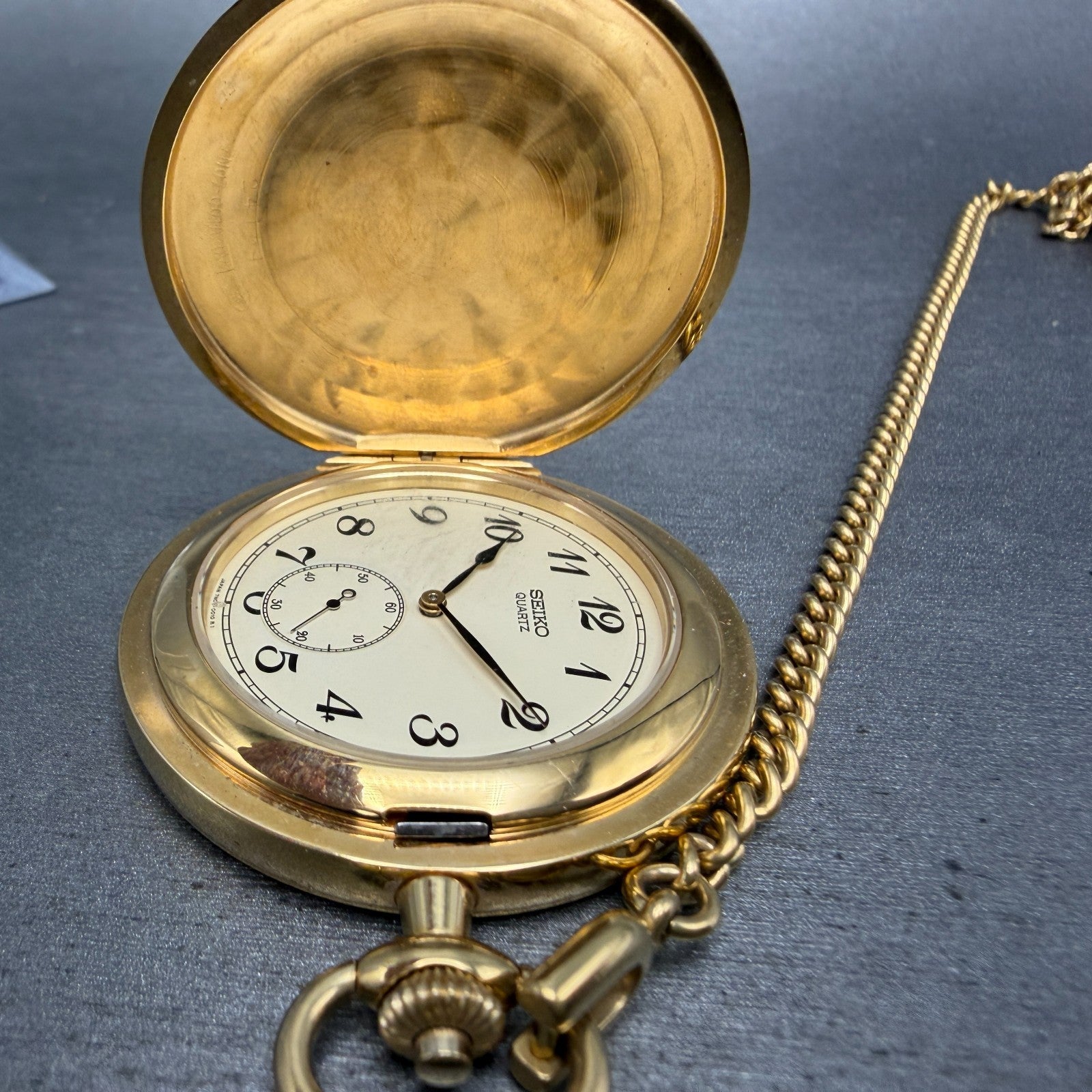 Seiko Pocket Watch Men 42mm Champagne Dial Gold Tone Round 7N07-001A New Battery3