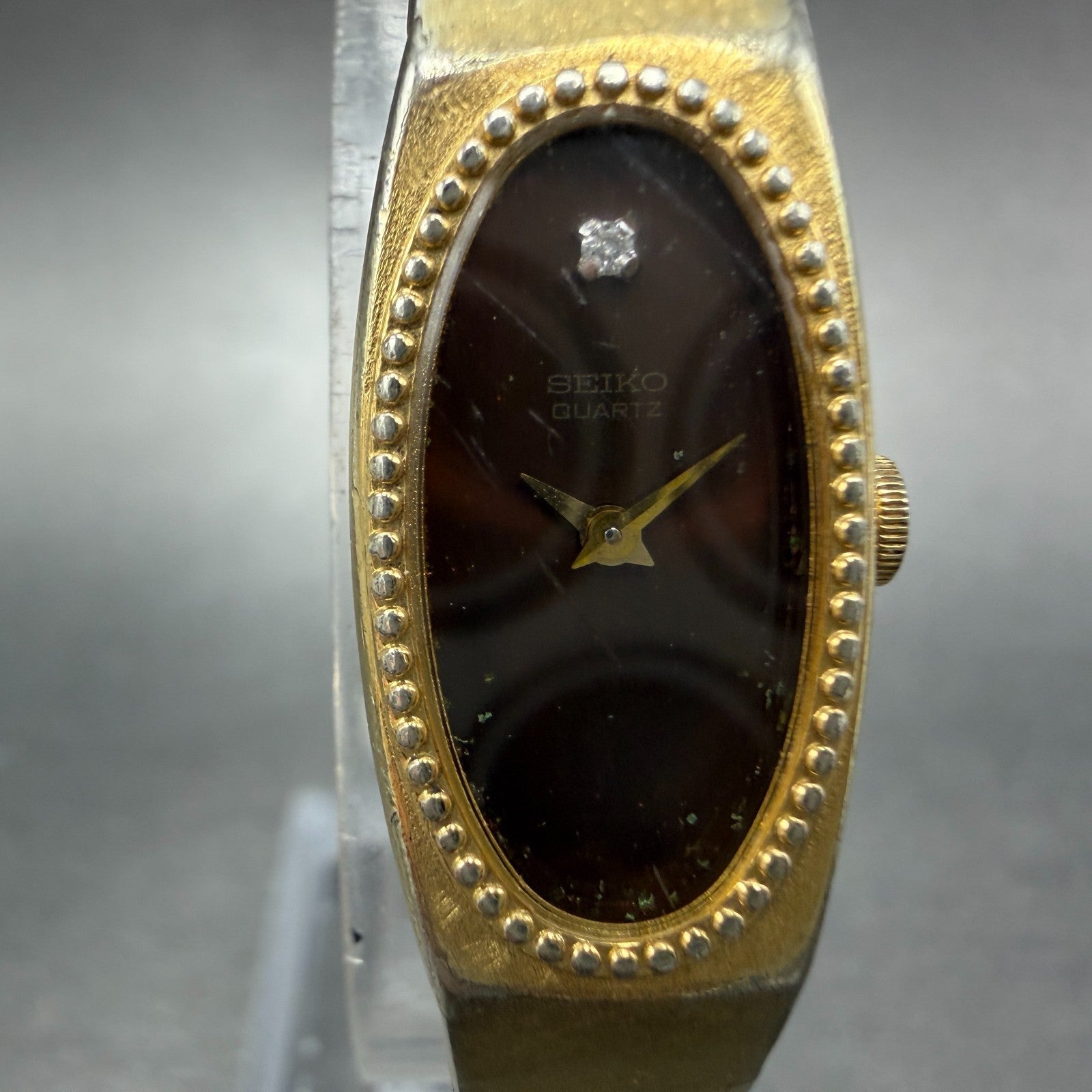 Seiko Tank Watch 13mm Women Brown Dial Gold Tone Rectangle 1320-5279 New Battery1