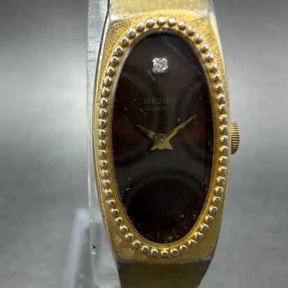 Seiko Tank Watch 13mm Women Brown Dial Gold Tone Rectangle 1320-5279 New Battery1