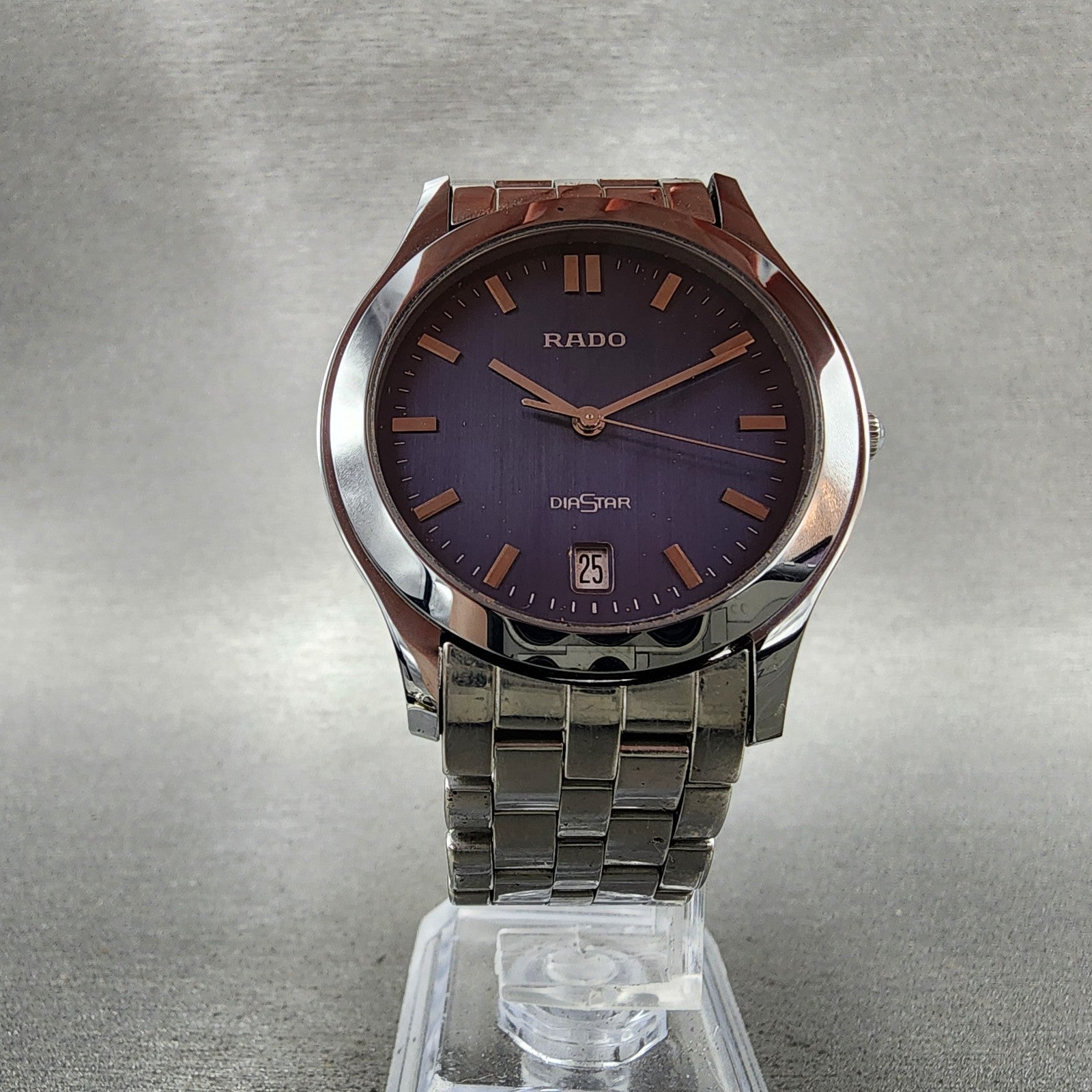 Rado Diastar Watch Men 37mm Blue Dial Silver Tone Date Round New Battery5