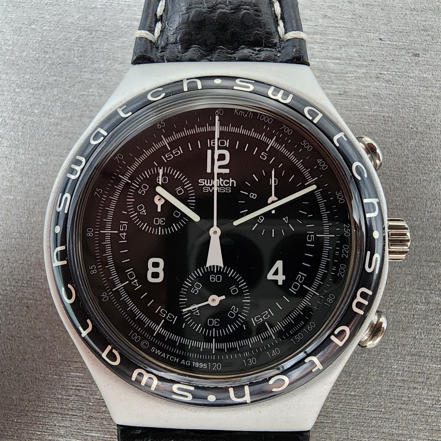 Swatch Irony Chrono Watch Men 40mm Black Dial Silver Tone Ycs1000 New Battery2