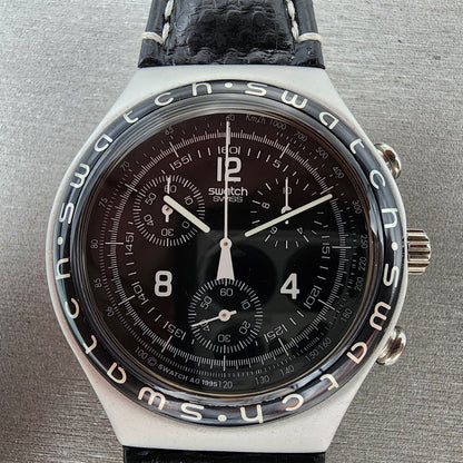 Swatch Irony Chrono Watch Men 40mm Black Dial Silver Tone Ycs1000 New Battery2