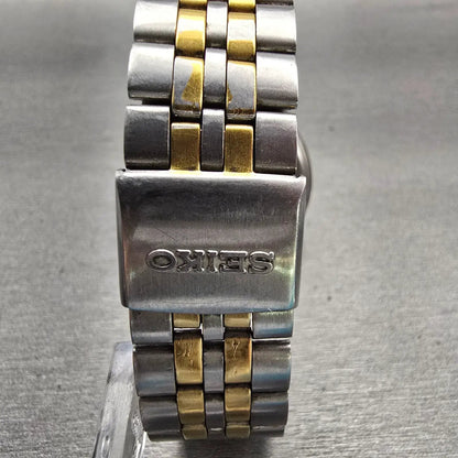 Seiko SQ Watch Men 34mm White Dial Two Tone Daydate 5Y23-7050 New Battery VTG7