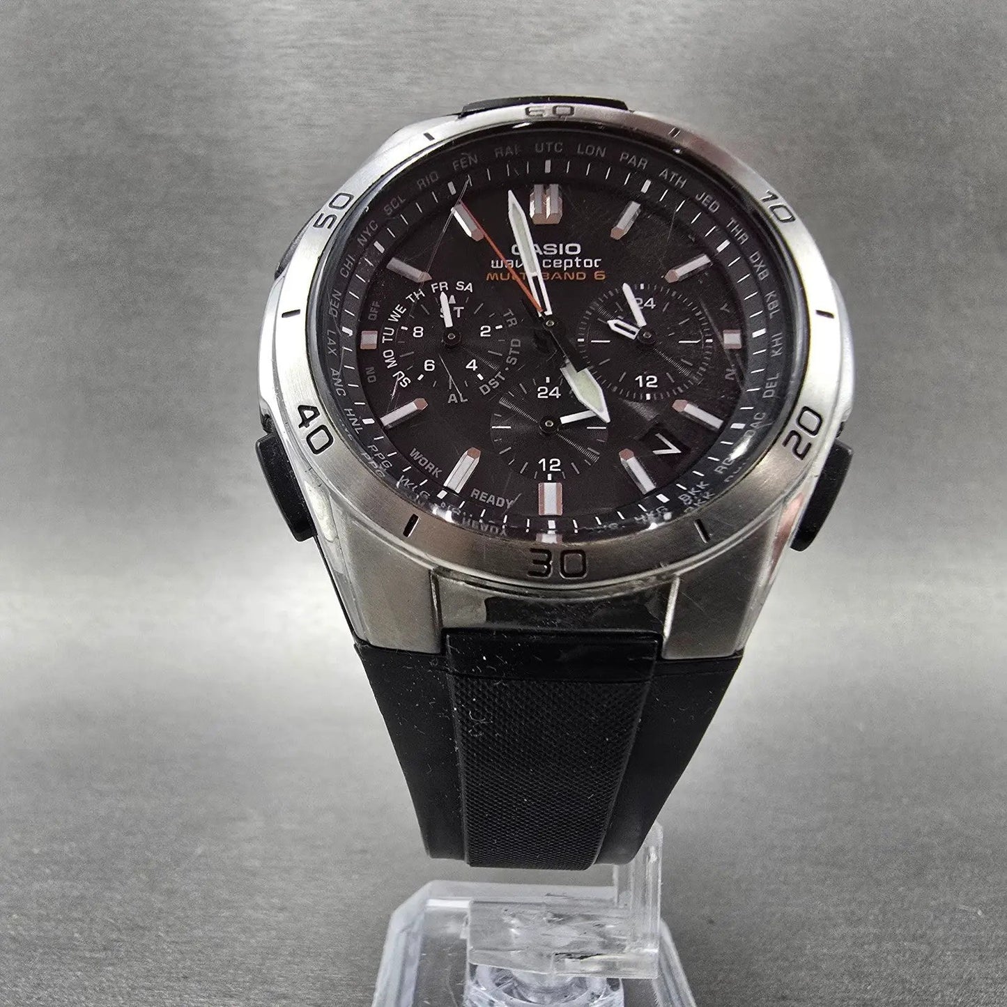 Casio Waveceptor WVQ-M410 Watch Men 43mm Black Dial Silver Tone Date Solar RunsF5