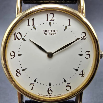 Seiko Watch Men 32mm Cream Dial Gold Tone Round 5Y30-7009 PARTS Vintage2