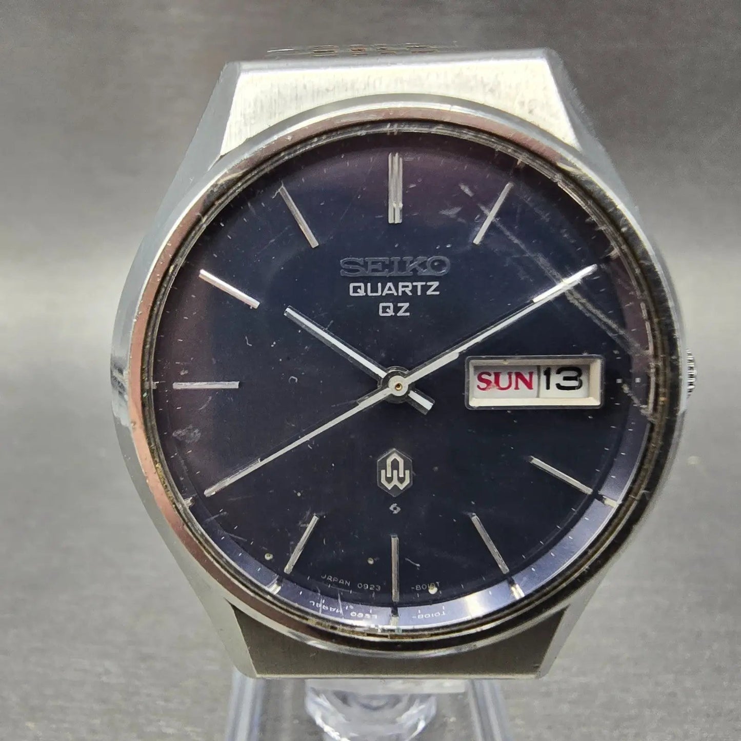 Seiko QZ Watch Men 36mm Blue Dial Silver Tone Daydate READ!!! 0923-8010 New Batt0