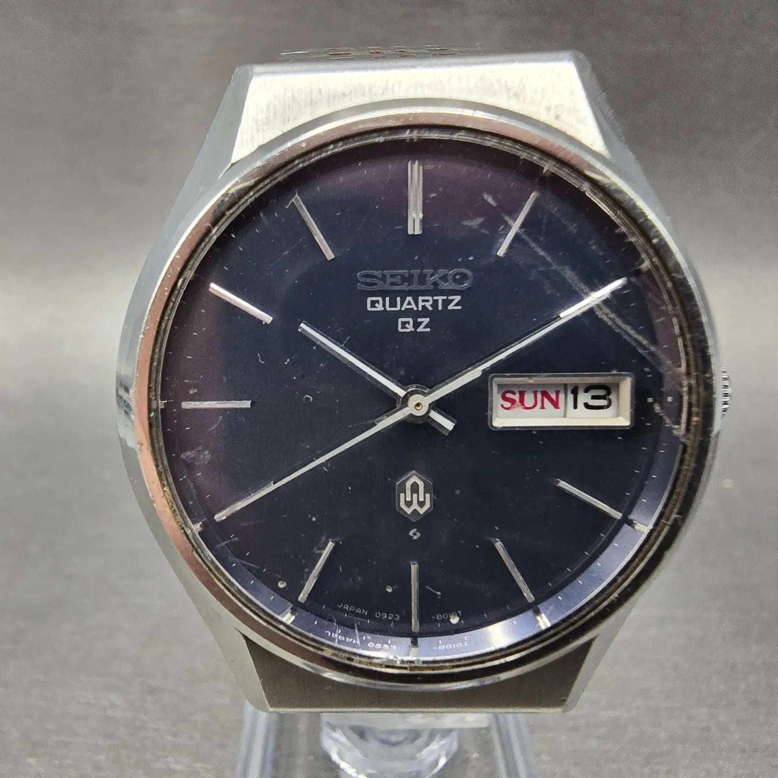 Seiko QZ Watch Men 36mm Blue Dial Silver Tone Daydate READ!!! 0923-8010 New Batt0