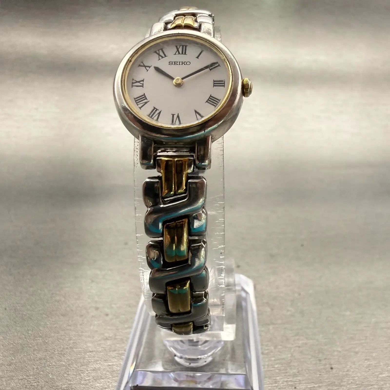 Seiko Watch Women 21mm White Dial Two Tone Round 1N00-1E20 New Battery Vintage5