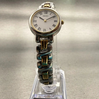 Seiko Watch Women 21mm White Dial Two Tone Round 1N00-1E20 New Battery Vintage5