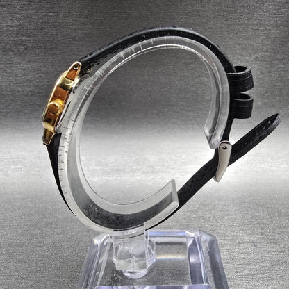 Citizen CQ Watch Women 17mm Black Dial Gold Tone Oval 3220 New Battery VTG E#6